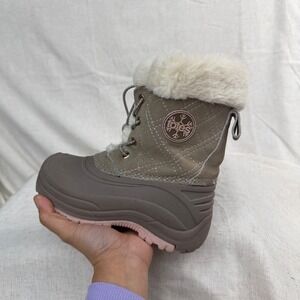 Totes Kids Girls Winter Snow Boots Waterproof Fur Lined Pink Trim Size 12